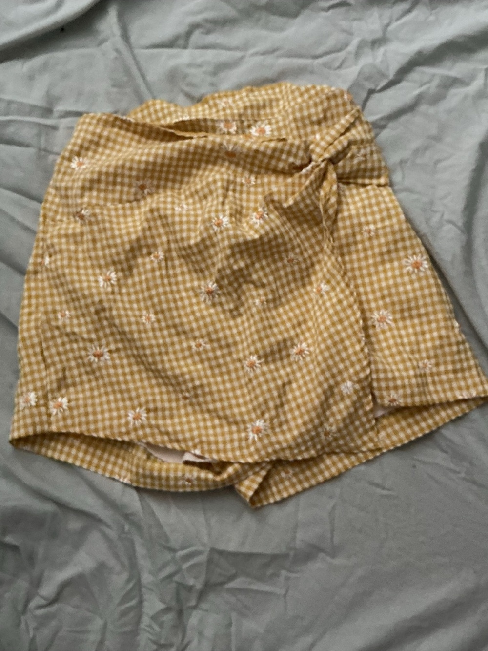 Yellow Gingham Floral Skort